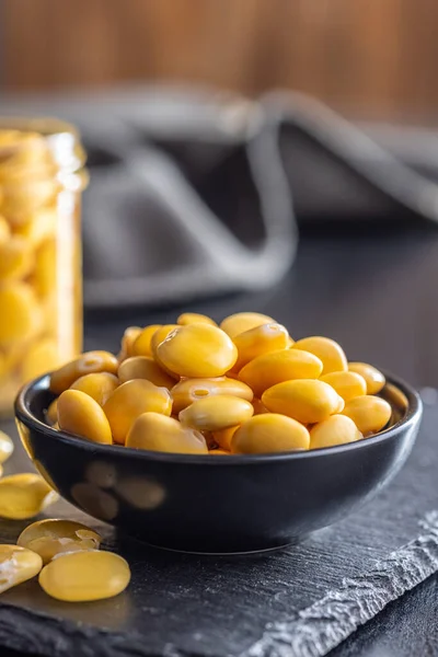 Lupini Beans Brine Pickled Lupin Bowl Black Table — Stockfoto