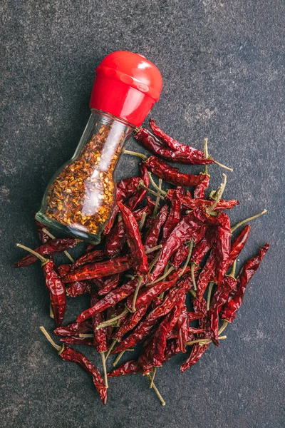 Whole Milled Red Chili Peppers Top View — Stock Photo, Image