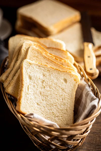 Wit Gesneden Toast Brood Houten Tafel — Stockfoto