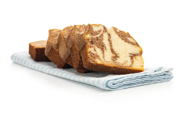 Marmorsockerkaka Tårta Med Kakao Och Vanilj Smak Isolerad Den Vita — Stockfoto