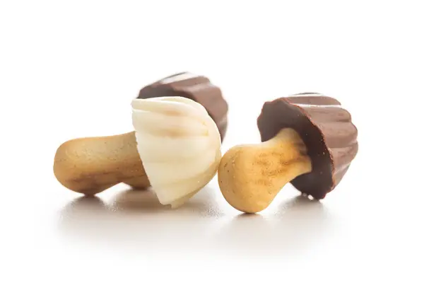 Caramelo Forma Hongo Setas Chocolate Aisladas Sobre Fondo Blanco — Foto de Stock