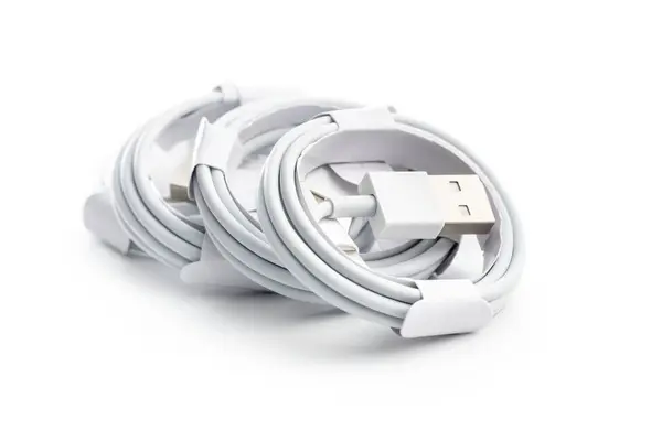 White Usb Charging Cables Isolated White Background — Stock Photo, Image