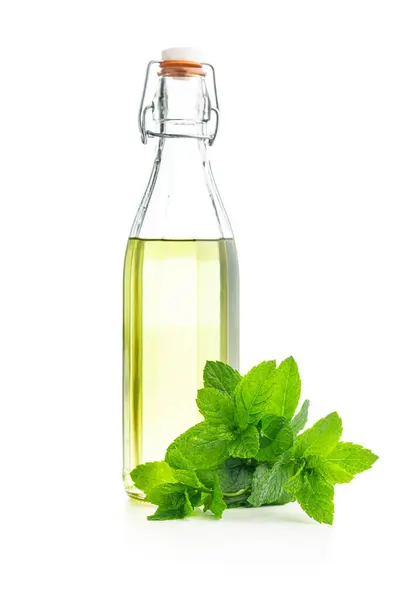 Sweet Mint Syrup Mint Leaves Isolated White Background — Stock Photo, Image