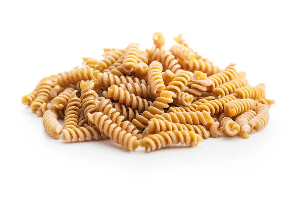 Raw Whole Grain Fusilli Pasta Uncooked Pasta Isolated White Background — Stock Photo, Image