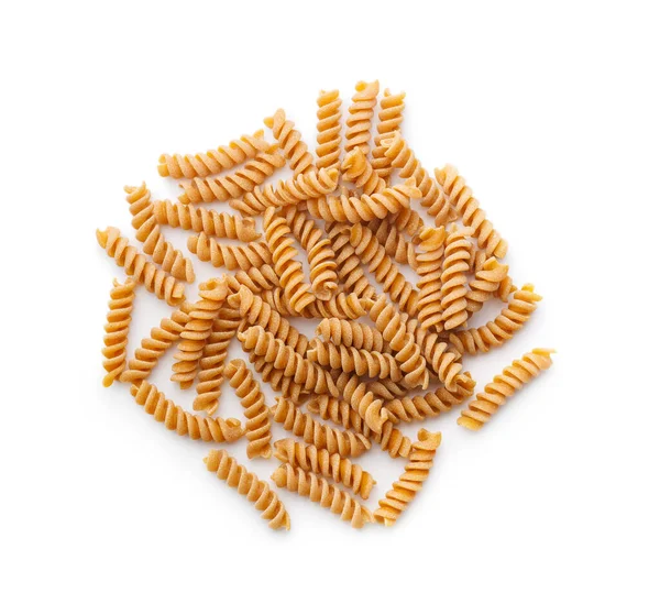 Rohe Vollkorn Fusilli Nudeln Ungekochte Pasta Isoliert Auf Weißem Hintergrund — Stockfoto