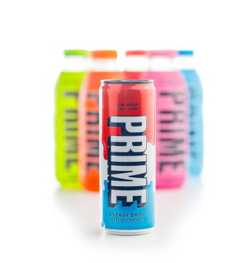 Prime Energy and Hydration Drink . Bottle drink isolated on the  white background.