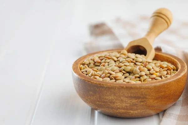 Uncooked Lentil Legumes Bowl White Table — Stock Photo, Image