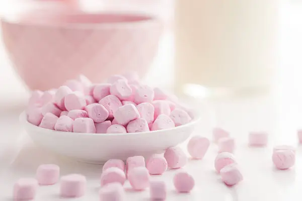 Mini Sweet Marshmallows Candy Bowl — Stock Photo, Image