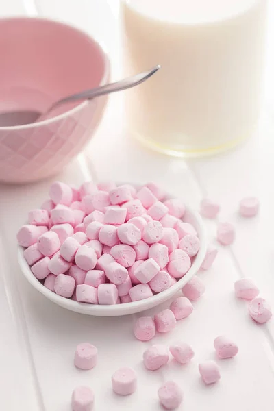 Mini sweet marshmallows candy in the bowl.