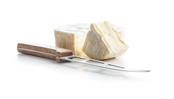 Brie Type Kaas Met Witte Schimmel Franse Camembert Kaas Geïsoleerd — Stockfoto