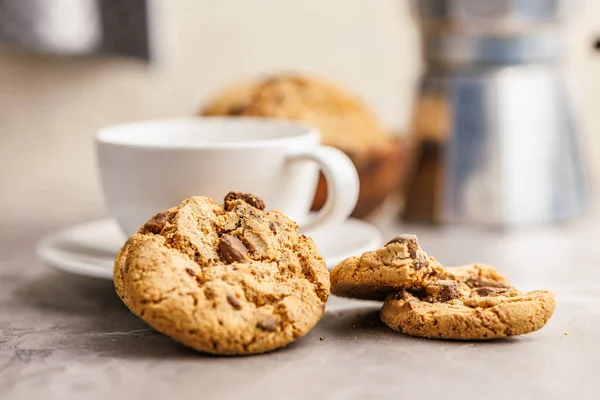 Sweet Chocolate Cookies Coffee Cup Kitchen Table — Stock Photo, Image