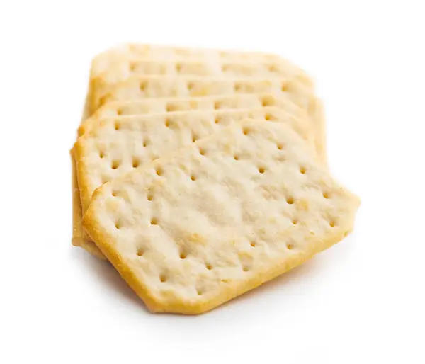 Crackers Impilati Una Superficie Bianca Pianura Isolato Sfondo Bianco Foto Stock Royalty Free