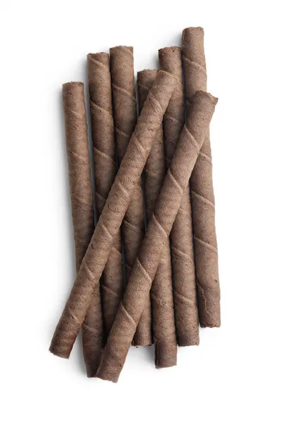 Close Chocolate Wafer Sticks Fundo Branco — Fotografia de Stock