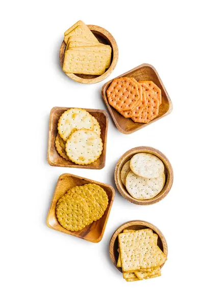 Cracker Salati Ciotola Isolato Uno Sfondo Bianco Immagine Stock