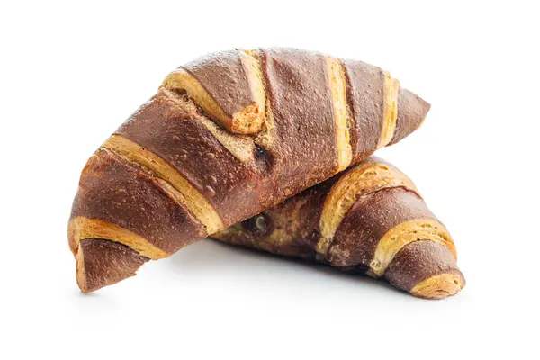 Nybakade Choklad Croissanter Isolerad Mot Vit Bakgrund — Stockfoto