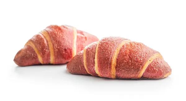 新鲜烤羊角面包 带有水果味 在白色背景下分离 免版税图库照片