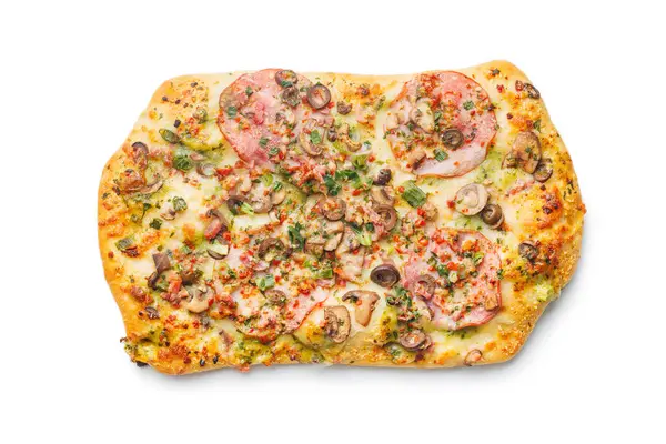Saborosa Pizza Quadrada Italiana Isolada Fundo Branco — Fotografia de Stock