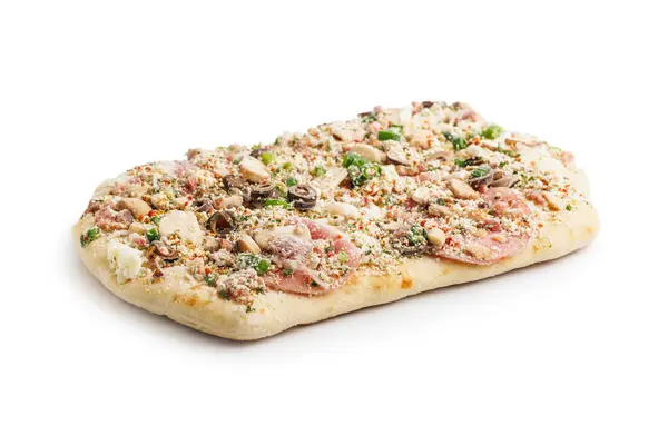 Pizza Quadrada Congelada Isolada Sobre Fundo Branco — Fotografia de Stock