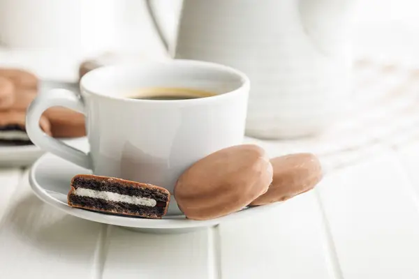 Freshly Brewed Coffee Cup Chocolate Cookies Saucer Royalty Free Stock Photos