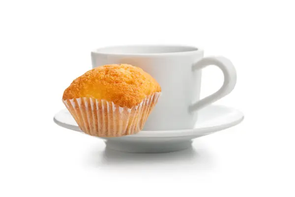 Maddalene Tipici Muffin Spagnoli Tazza Caffè Isolati Uno Sfondo Bianco Fotografia Stock