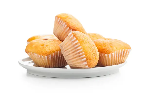 Magdalenas Typical Spanish Plain Muffins Plate Isolated White Background Royalty Free Stock Photos