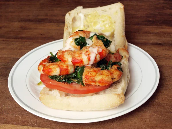 Shimp Sandwich Een Ciabatta Roll — Stockfoto