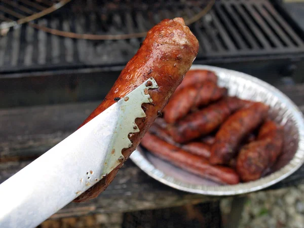 Gotowane Grillowane Hot Dogi Kiełbaski Linki Wykonane Grillu — Zdjęcie stockowe