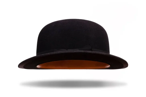 Black Bowler Hat Floating Shadow Isolated White Background — Stock Photo, Image