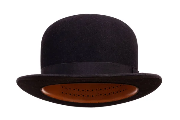 Black Bowler Hat Front View Isolated White Background — Stock Photo, Image