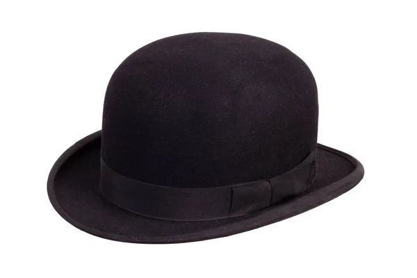 Black Bowler Hat Angled View Isolated White Background — Zdjęcie stockowe