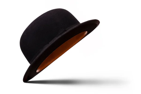 Black Bowler Hat Tilted See Shadow Isolated White Background —  Fotos de Stock