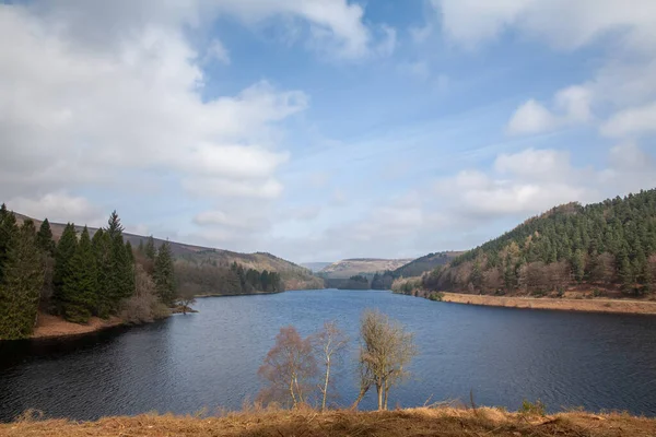 stock image Ladybower reservoir in the Peak District in Derbyshire with a vew towards Derwent Dam as used in the Dam busters bouncing bomb test by the RAF in the second world war