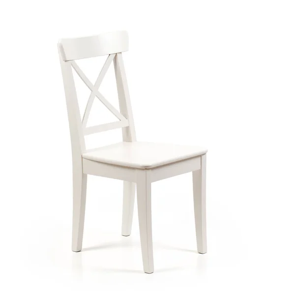 Biała Drewniana Jadalnia Krzesło Izolowane Białym Tle Studio Oświetlenia Shado — Zdjęcie stockowe