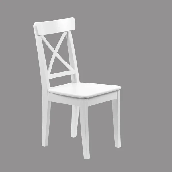 Bílá Dřevěná Jídelna Židle Izolované Bílém Pozadí Studio Osvětlenípro Střih — Stock fotografie