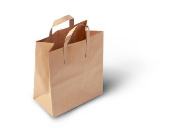 Boş kağıt torba izole edilmiş beyaz bir arkaplan üzerinde gölge ve kopyalama alanı ile açık