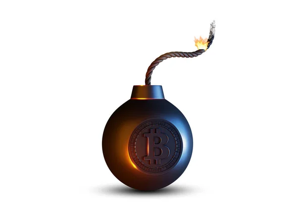 What will be happen with bitcoin in the next days? BTC as the fired bomb. 3D render illustration on the white background.