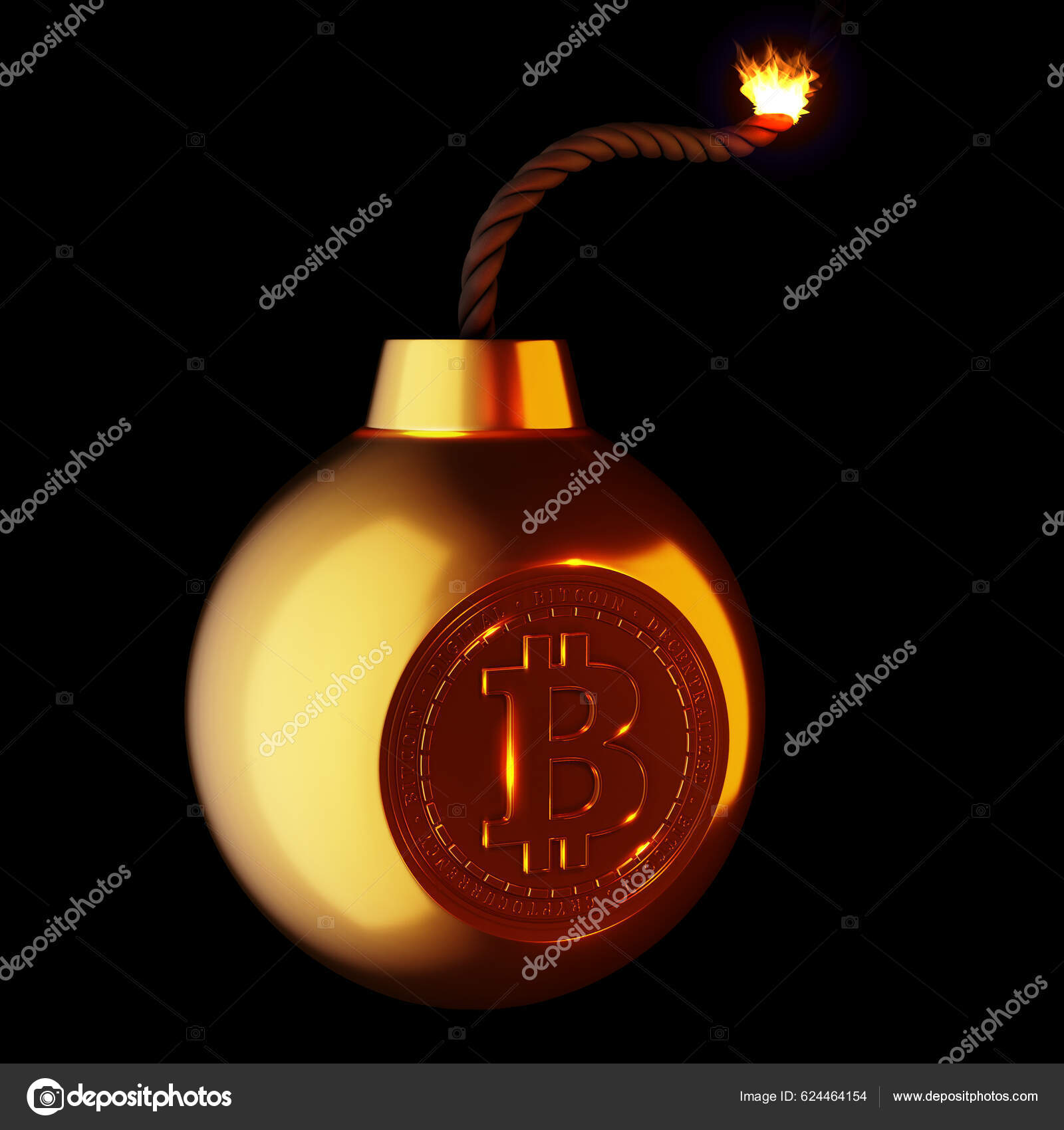 앞으로 비트코인은 어떻게 될까요 폭탄을 Btc 렌더링 일러스트검은 — 스톡 에디토리얼 사진 © vlastas #624464154