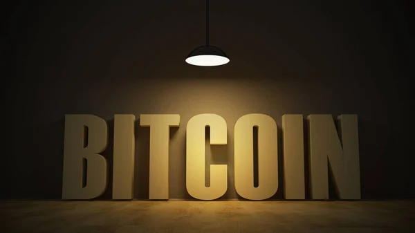 Bitcoin Letters Wall Background Lighted Studio Render Illustration - Stok İmaj