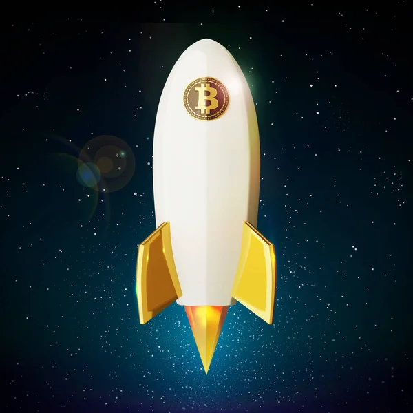 Moon Symbol Bitcoin Rising Rocket Btc Universe Render Illustration Stok Fotoğraf