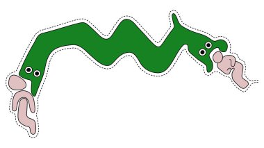 İki başlı yılan iki insansı figürü yutuyor. Palpa, Palpa Çizgileri ve Peru 'daki figürlerin geoglifleri.