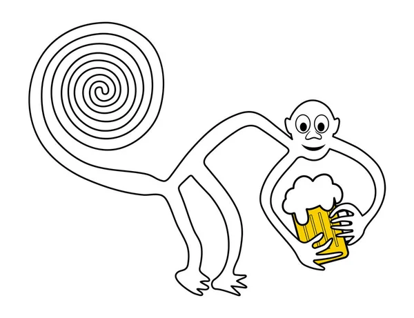 Scimmia Con Birra Parafrasi Del Famoso Geoglifo Della Scimmia Nazca — Vettoriale Stock