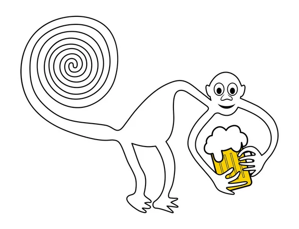 Мавпа Пивом Пивом Парафраз Знаменитого Геогліфа Мавпи Наска Лінії Наска — стоковий вектор