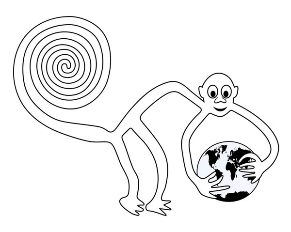 手に地球と猿 ナスカ ナスカの行 ペルーからの猿の有名な地形の言い換え — ストックベクタ