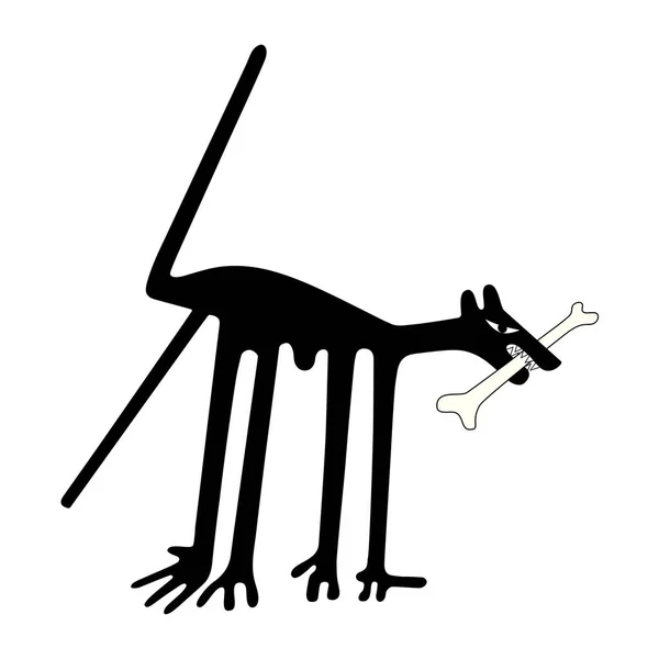 Hond Met Bot Parafrase Van Beroemde Geoglyph Hond Uit Nazca — Stockvector