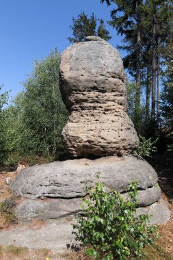 Stone Mushrooms - rock formation in Broumov Walls (Broumovske steny), mountain range and nature reserve, part of Table Mountains in Czech Republic