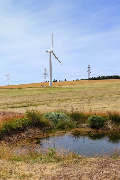 High Voltage Power Lines Wind Power Plant — Zdjęcie stockowe