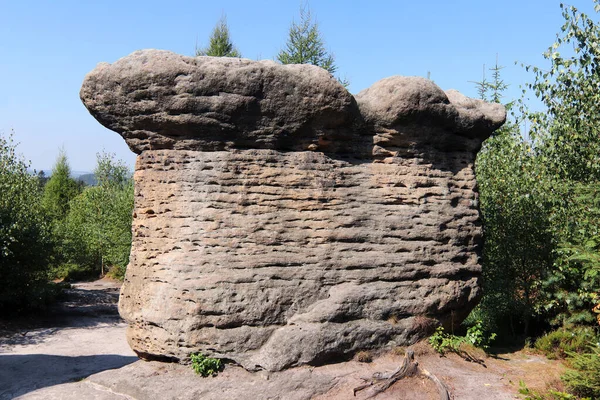 石のキノコ ブロウモフ壁の岩の形成 ブロウモフステンシー 山脈と自然保護区 チェコ共和国のテーブル山の一部 — ストック写真