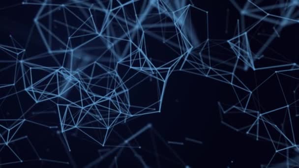 Σιγά Σιγά Κινείται Μπλε Σωματίδια Σύνδεσης Πολύπλοκη Δομή Αφηρημένη Κινούμενο — Αρχείο Βίντεο