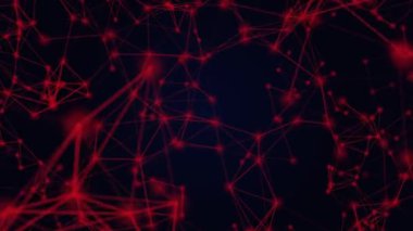 Kırmızı parçacıkları uzayda hareket ettirme, karmaşık yapı, soyut canlandırma arkaplanı, pleksus gürültüsü, 3d oluşturma