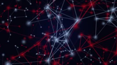 Bağlı kırmızı ve parlak parçacıklar, karmaşık yapı, soyut canlandırılmış arkaplan, pleksus gürültüsü, 3d oluşturma